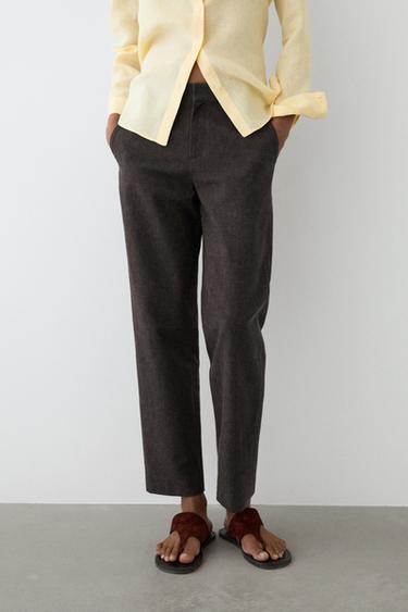 Slim fit linen blend trousers — Brown marl 2