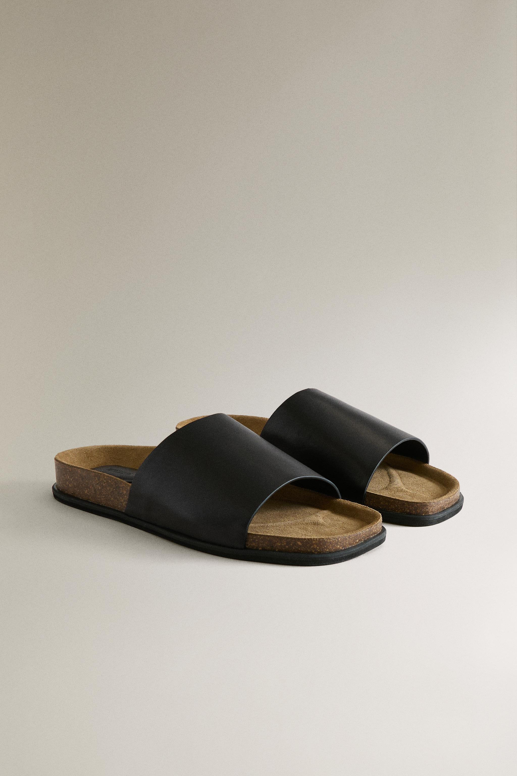 LEATHER SLIDERS WITH SQUARE TOE — Black
