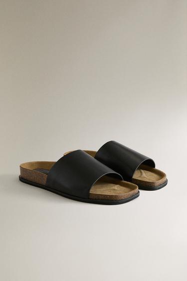 LEATHER SLIDERS WITH SQUARE TOE - Black by Zara - Image 1