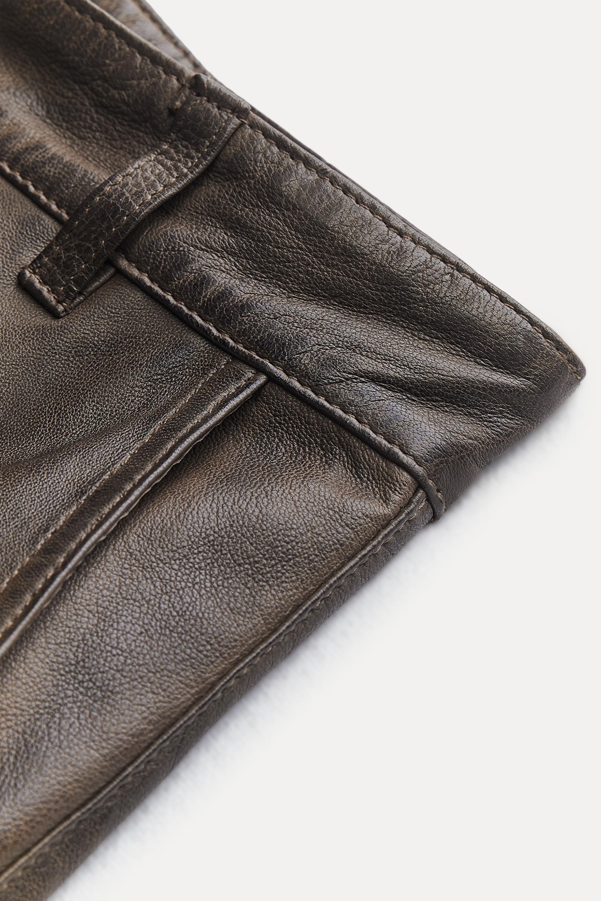 ZW LEATHER COLLECTION STRAIGHT-LEG TROUSERS WITH POCKETS - Brown