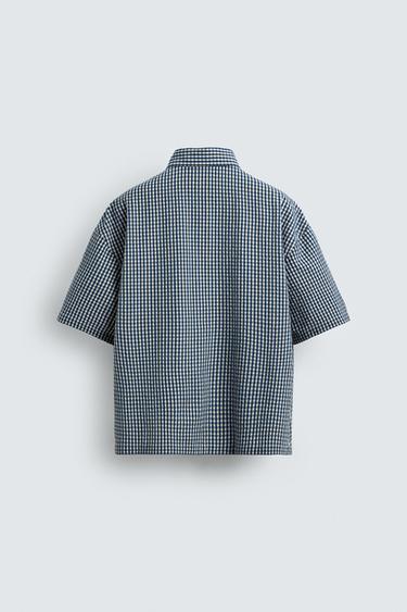 BOXY FIT SHIRT WITH CONTRAST CHECK PATCHES - Blue/White by Zara - Image 7