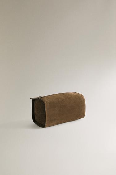 LEATHER WASH BAG - Khaki Green by Zara - Image 1