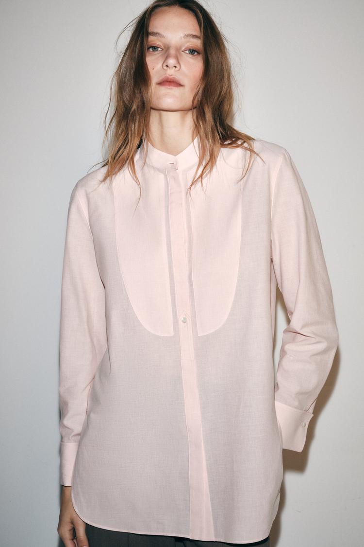 ZW COLLECTION STRIPED BIB SHIRT — Pink / White