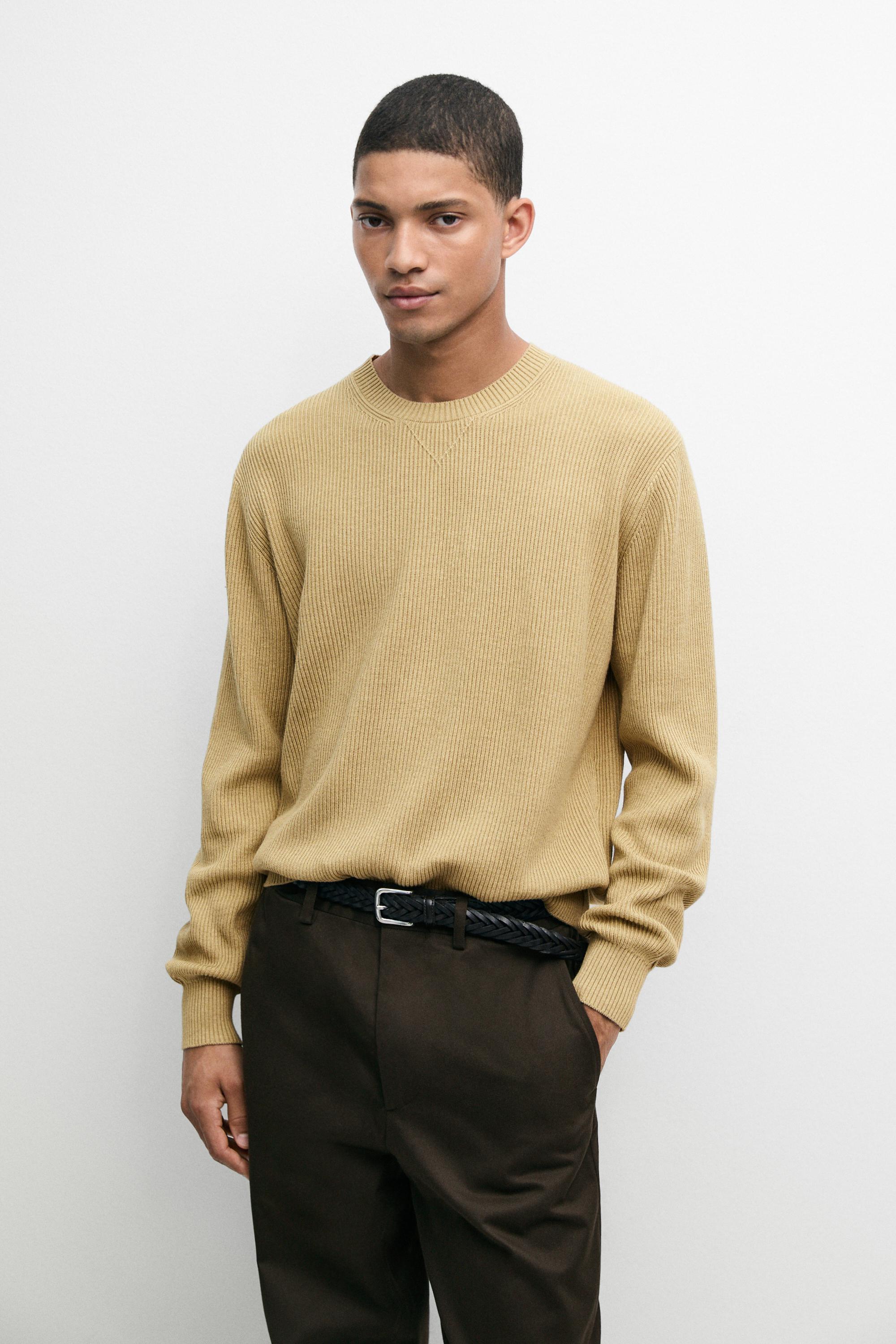 Cotton blend ribbed knit sweater