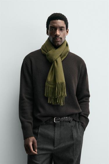Zara FRINGED SCARF - Khaki - Image 0