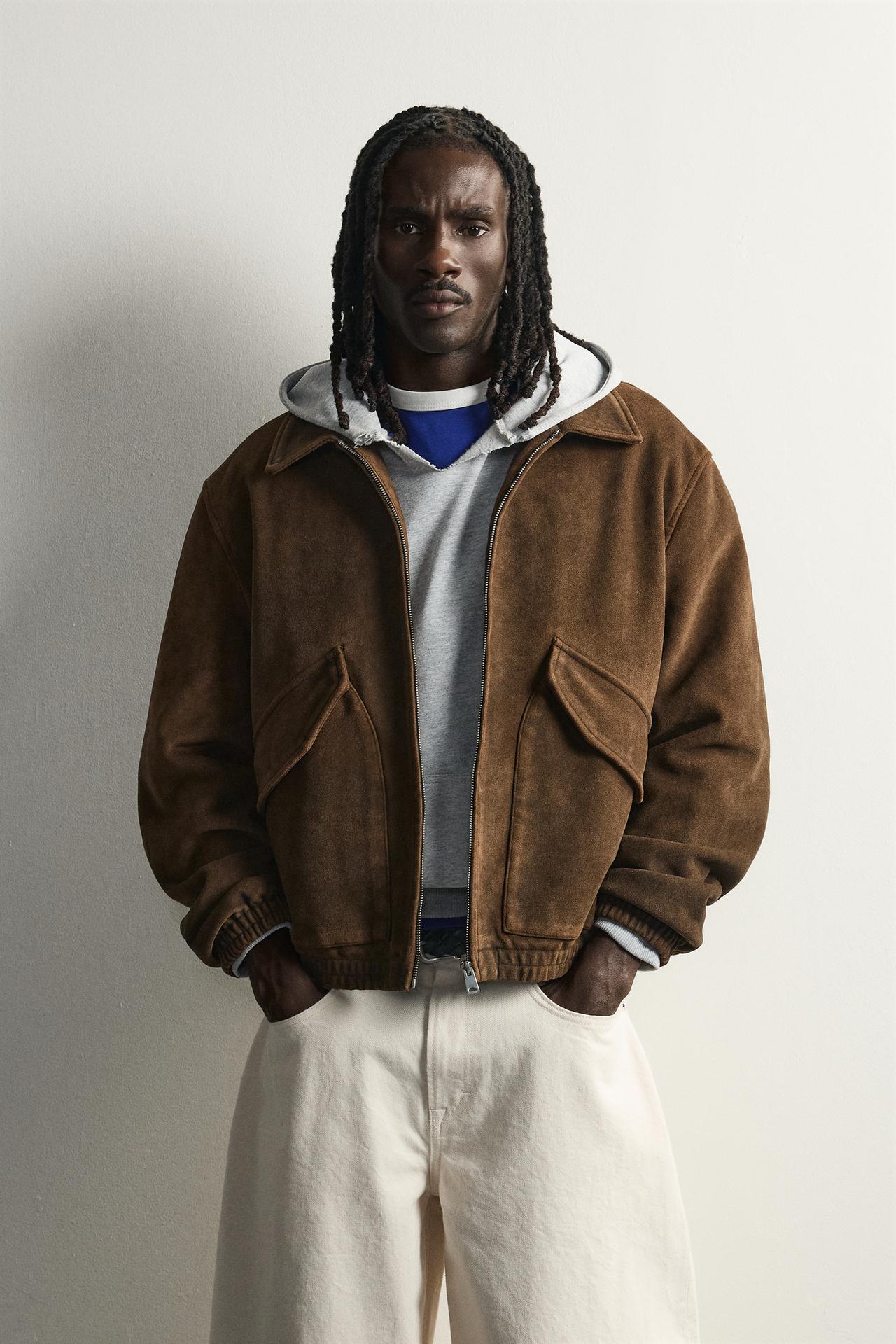 WASHED FAUX SUEDE JACKET — Brown