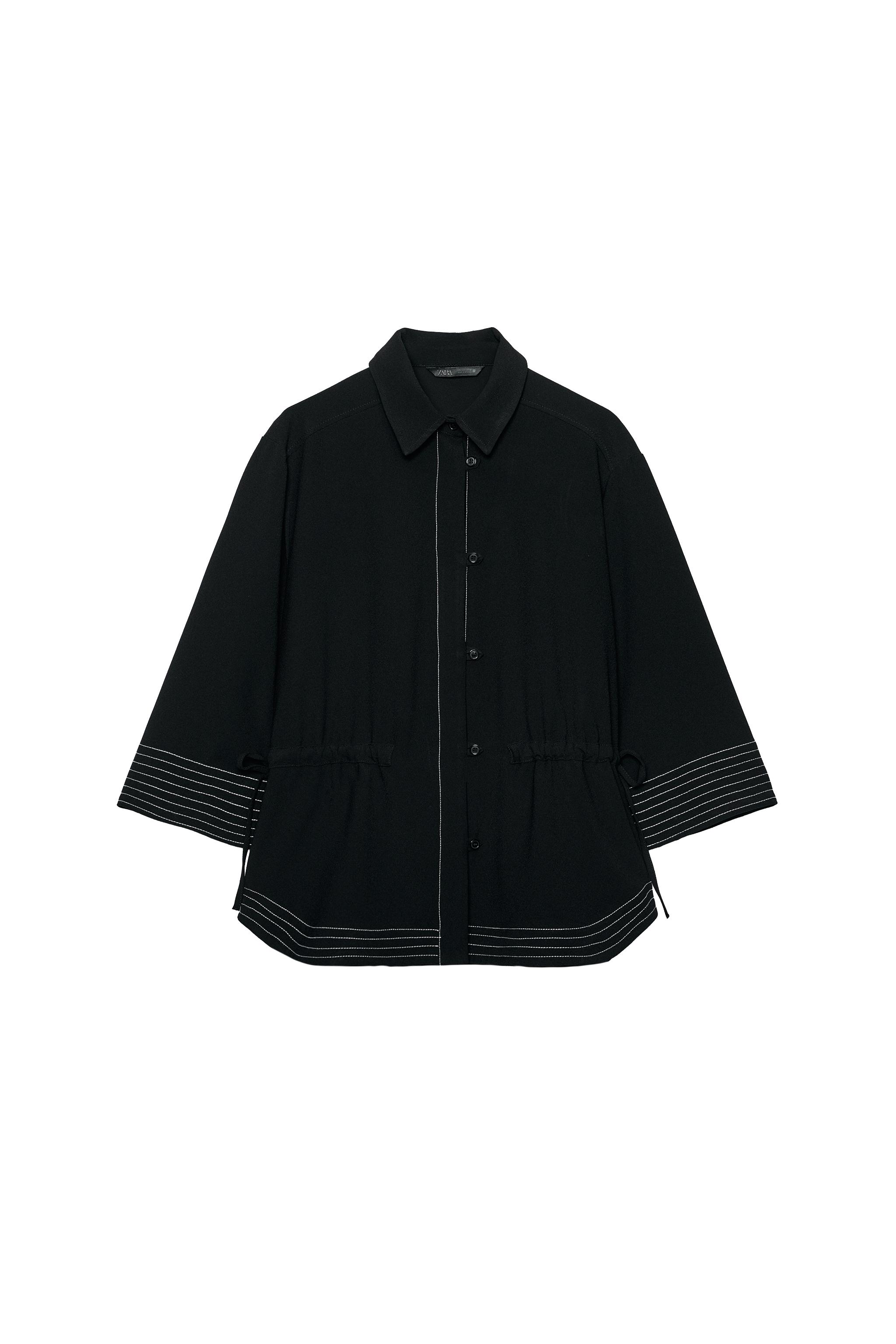 コントラストトップステッチシャツ - ブラック | ZARA Japan / 日本