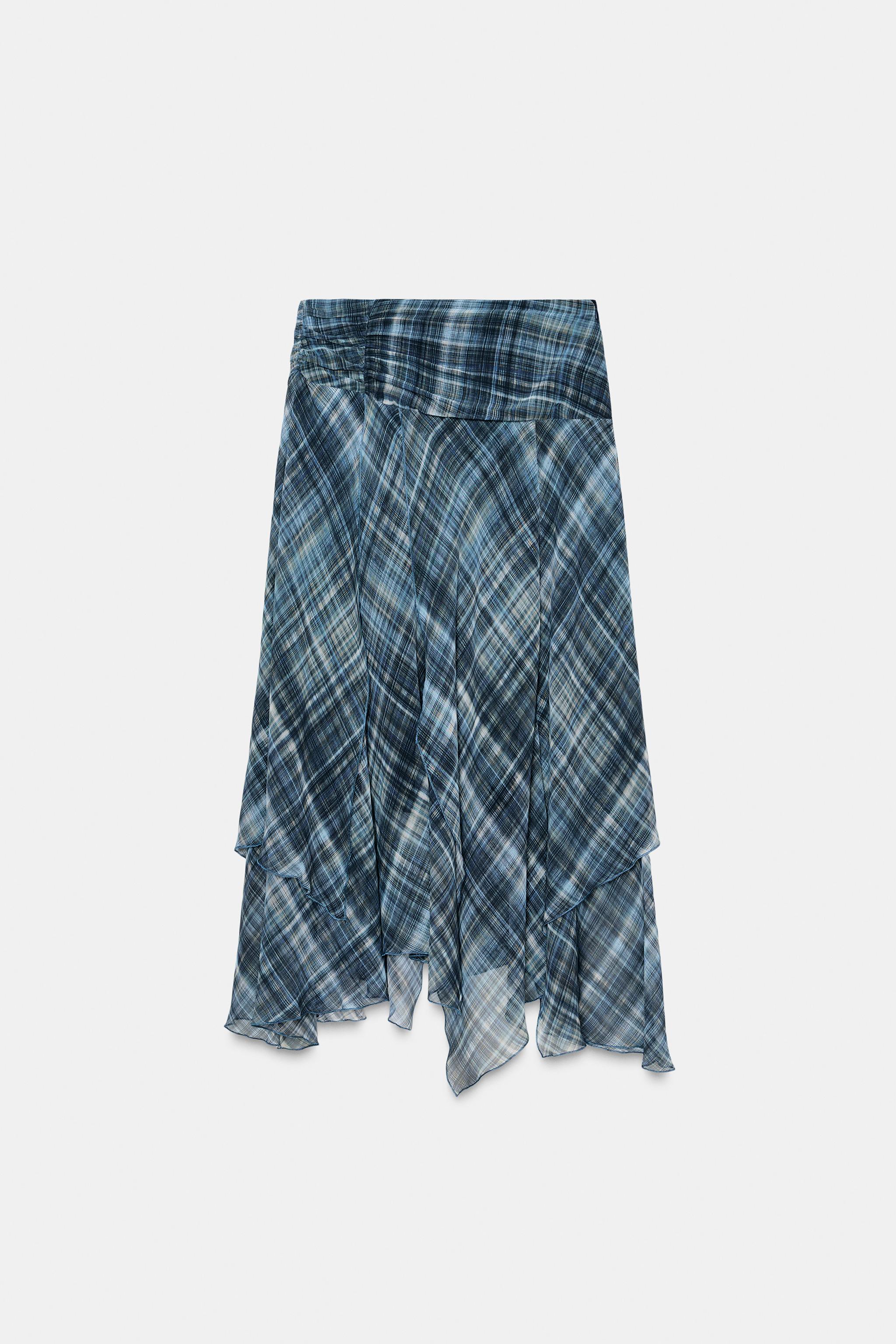 PLAID ASYMMETRIC MIDI SKIRT