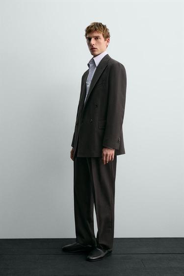 AARON LEVINE X ZARA DOUBLE-BREASTED WOOL SUIT BLAZER - Brown by Zara - Image 3