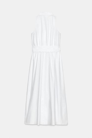 ROBE MI-LONGUE EN POPELINE AVEC CEINTURE - Blanc de Zara - Image 7