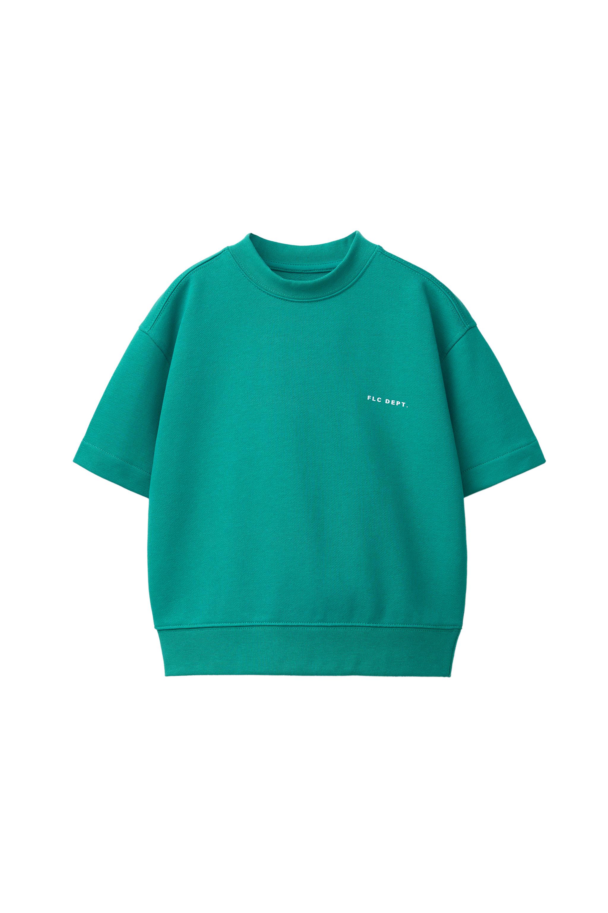 SHORT SLEEVE RAISED TEXT SWEATSHIRT — Green