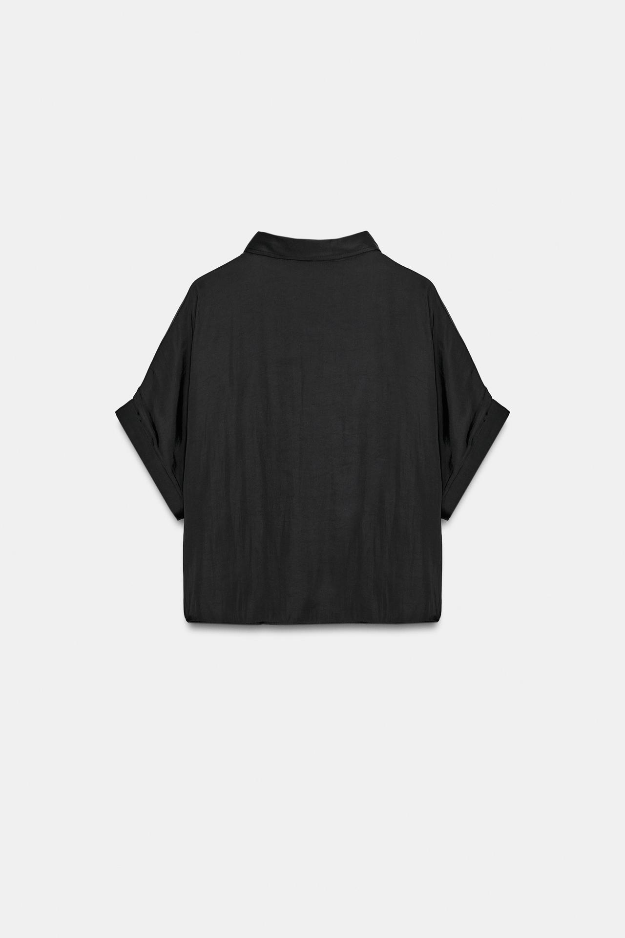 SATIN CROPPED SHIRT — Black