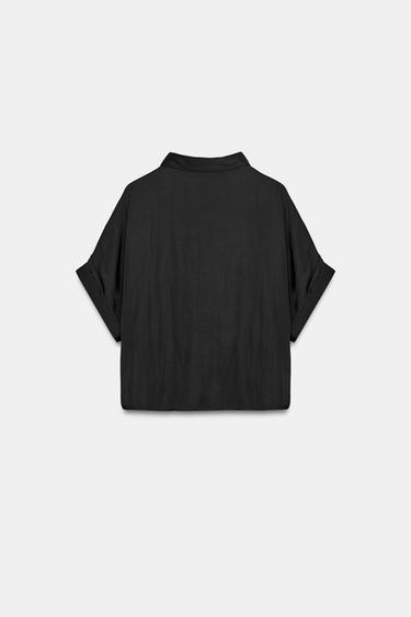 SATIN CROPPED SHIRT — Black 2
