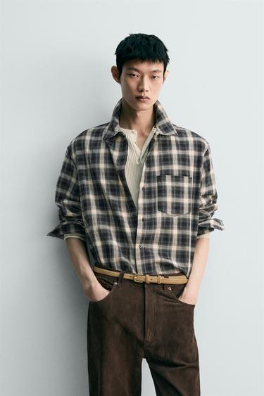 RELAXED FIT CHECK SHIRT - Black / Ecru by Zara