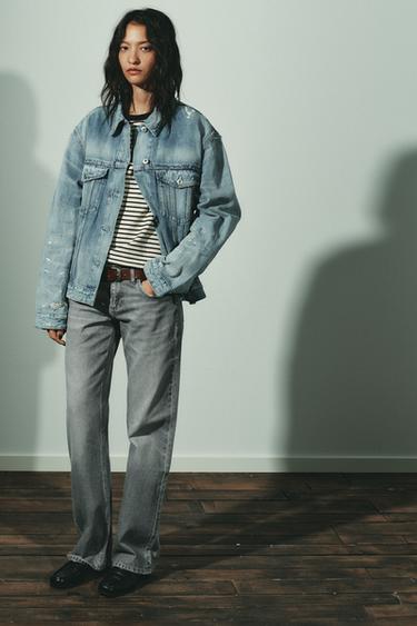 Zara TRF 低腰寬管牛仔褲 - 灰色