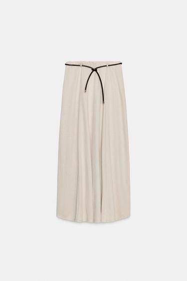 JUPE EN MAILLE COUPÉE CEINTURE - Sable de Zara