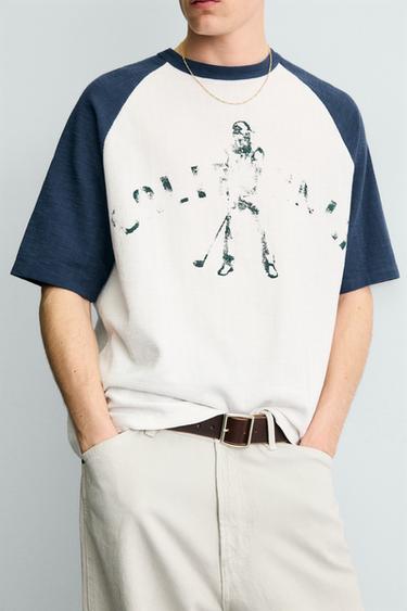 COLOUR BLOCK PRINT KNIT T-SHIRT - Ecru by Zara - Image 4