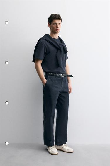 STRAIGHT-LEG CHINO TROUSERS - Navy blue by Zara