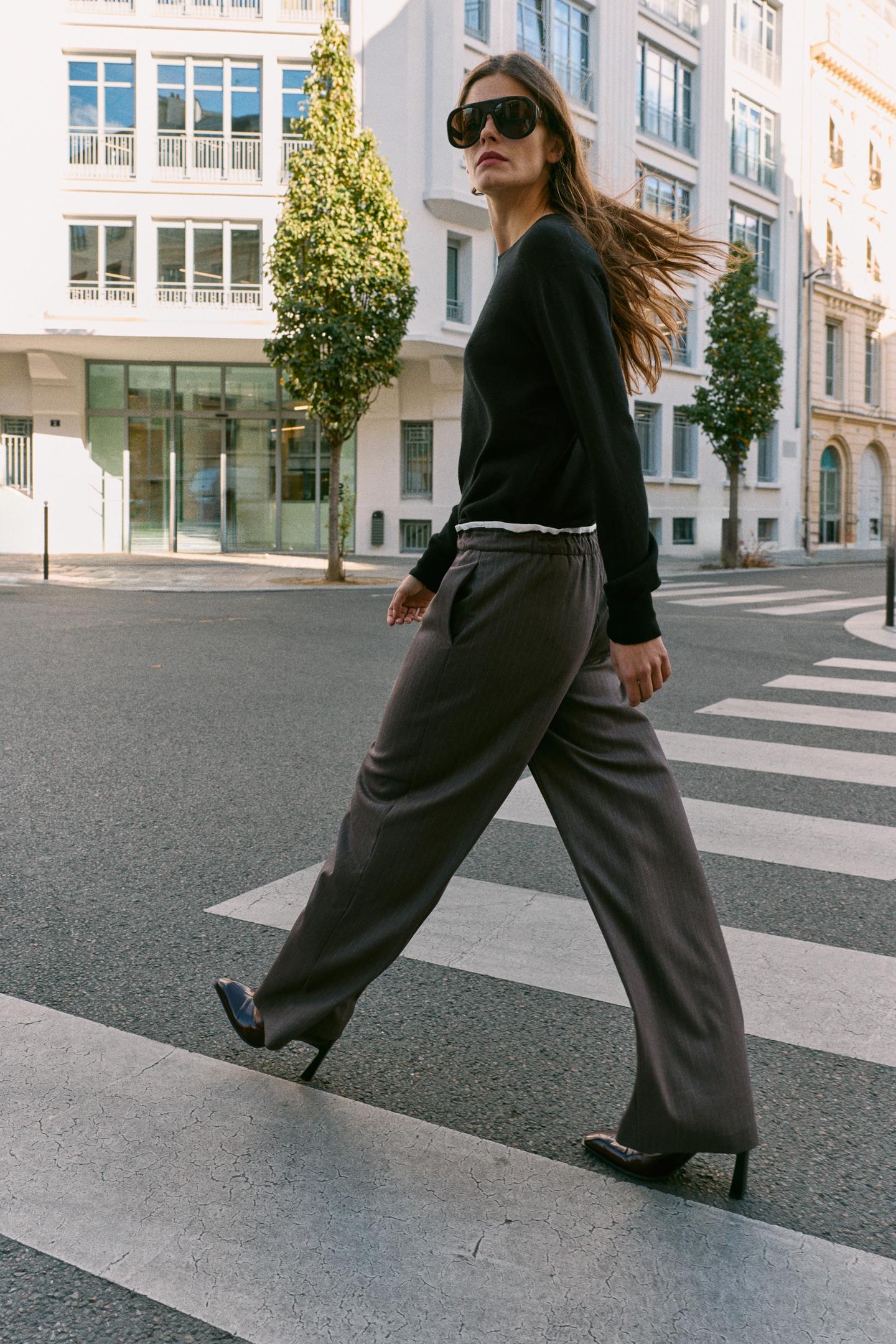Женские брюки Zara Double Waist Wide-Leg, цвет: Серо-коричневый серый — фото 4