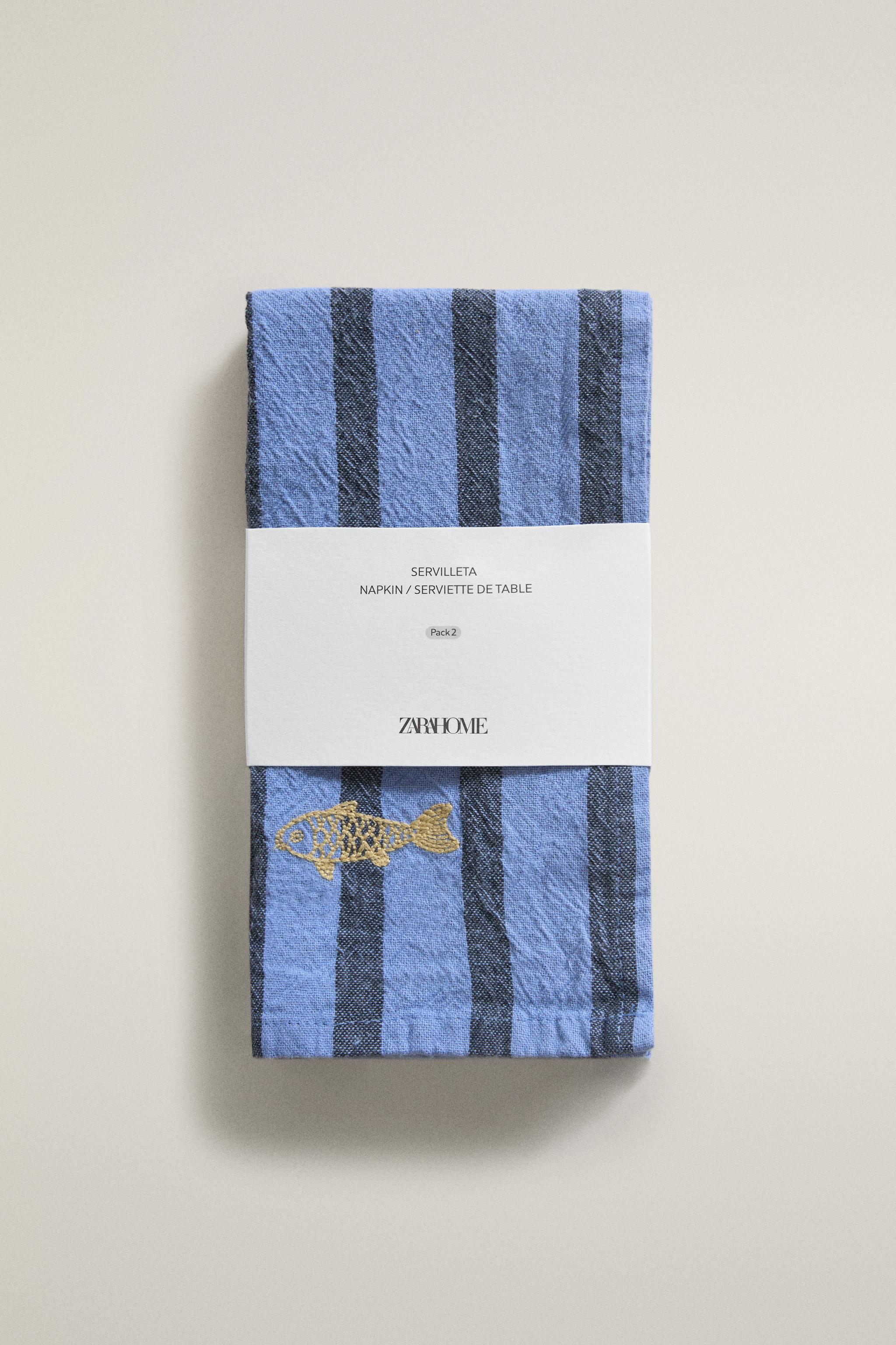 LOT DE 2 SERVIETTES DE TABLE RAYURES FIL TEINTÉ