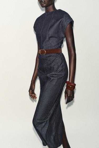BELTED FITTED MIDI DRESS - Blue by Zara