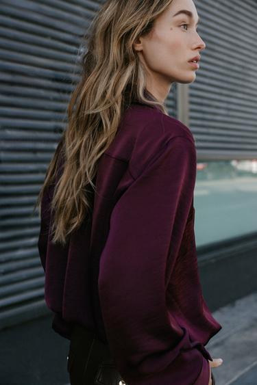 CHEMISE SATINÉE À MONTGOLFIÈRES - Bordeaux de Zara - Image 4