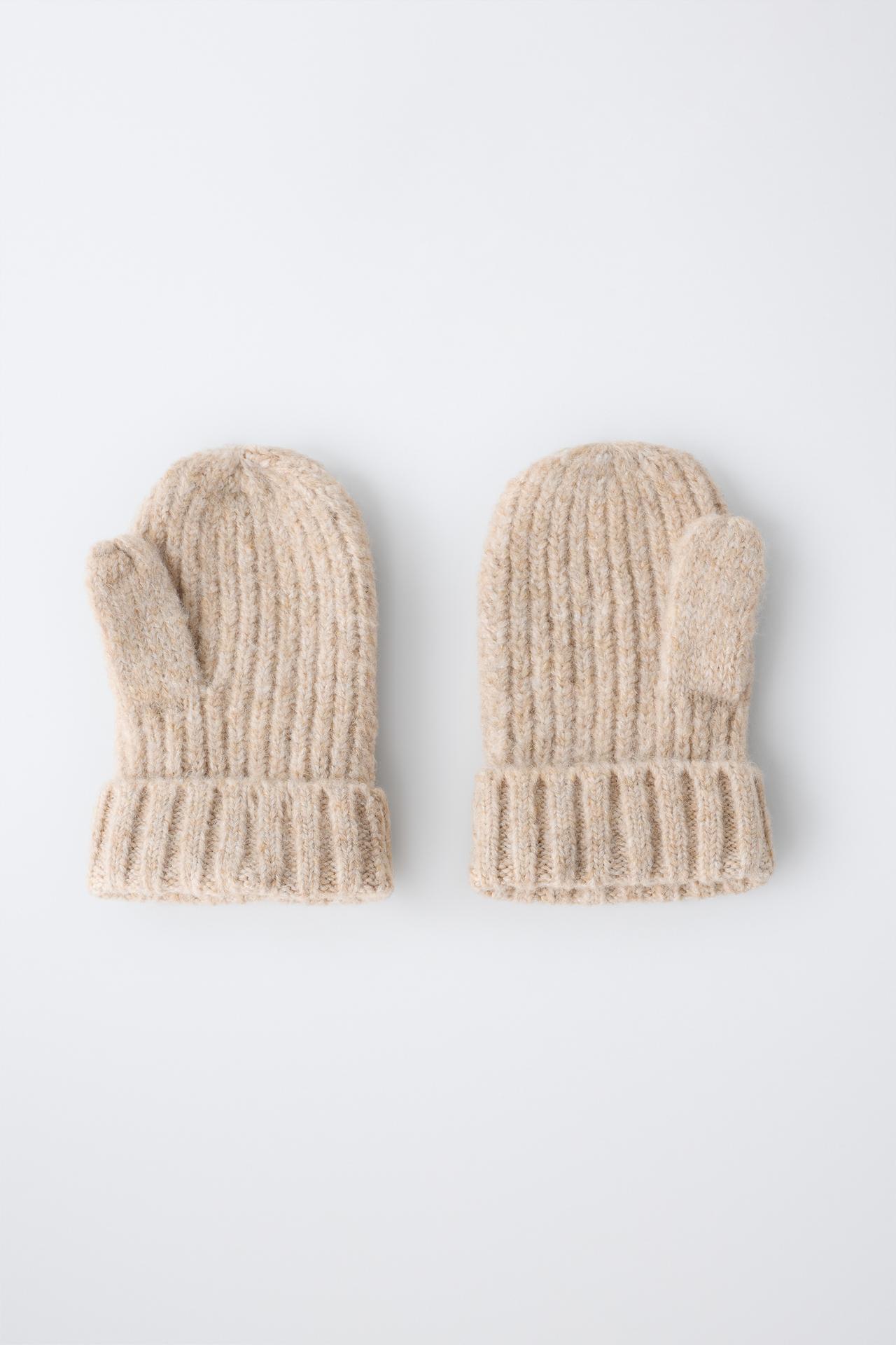 PLAIN KNIT MITTENS — Sand