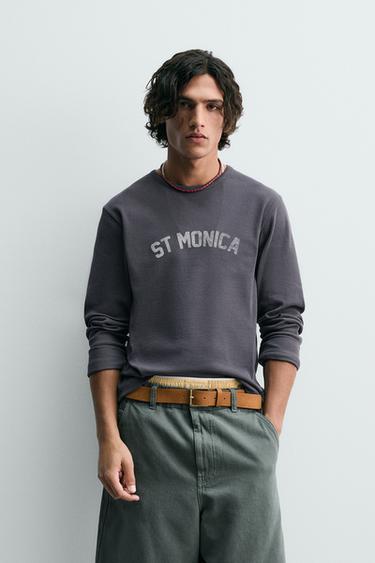 WASHED PRINT RIBBED T-SHIRT - Navy blue by Zara