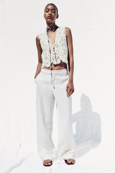 CROCHET WAISTCOAT TOP - Oyster-white by Zara