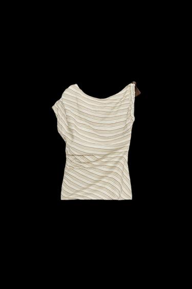 STRIPED TOP WITH BOW - Ecru / Brown by Zara