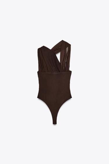BODY DRAPÉ EN TULLE - Marron foncé de Zara - Image 5