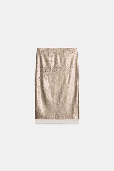 JUPE MIDI PAILLETTES ZW COLLECTION - Beige de Zara - Image 4
