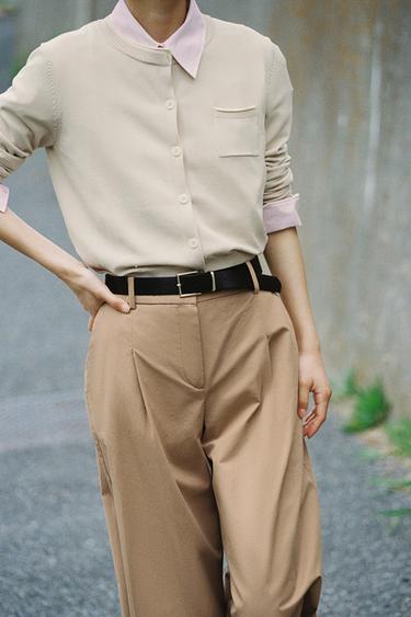 Zara COMBINATION KNIT JACKET - Dark camel