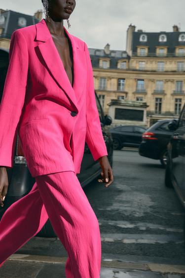 Zara WRINKLED EFFECT BLAZER - Fuchsia