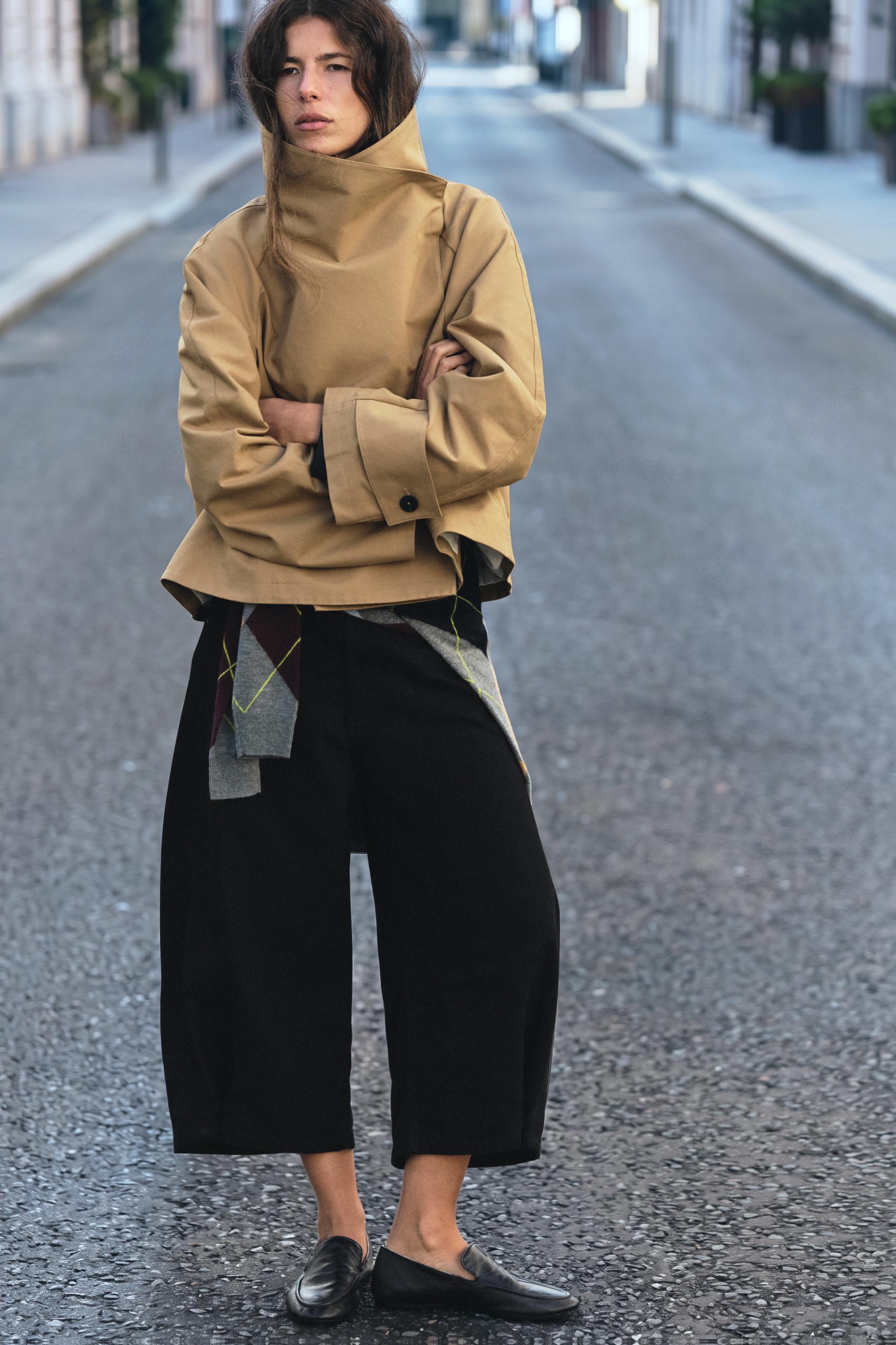 Zara ZW COLLECTION KISA DİK YAKALI TRENÇKOT görsel 7