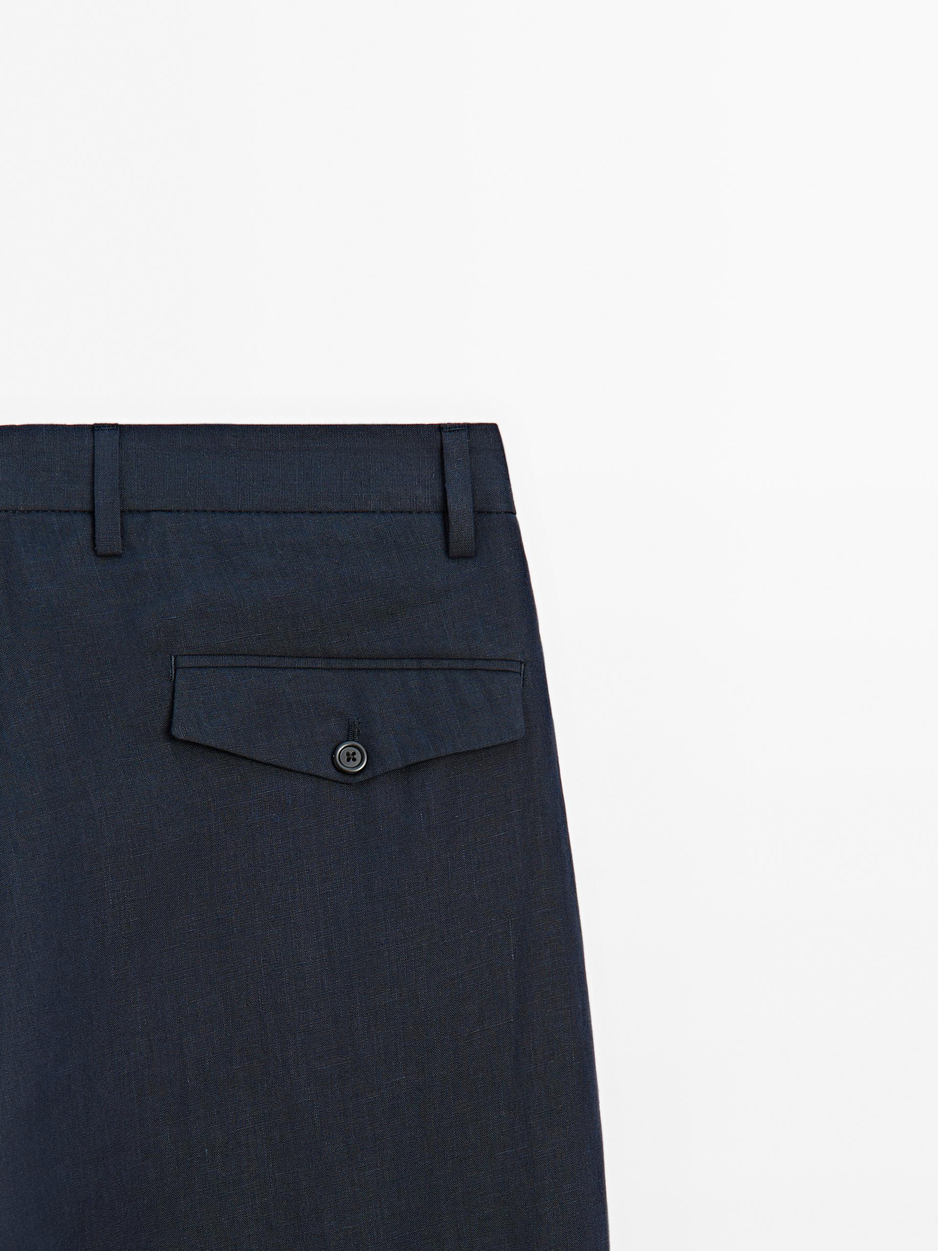 100% linen suit trousers - Navy blue
