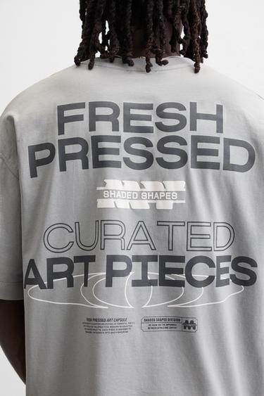 CAMISETA TEXTO ESTAMPADO - Azul / Gris de Zara