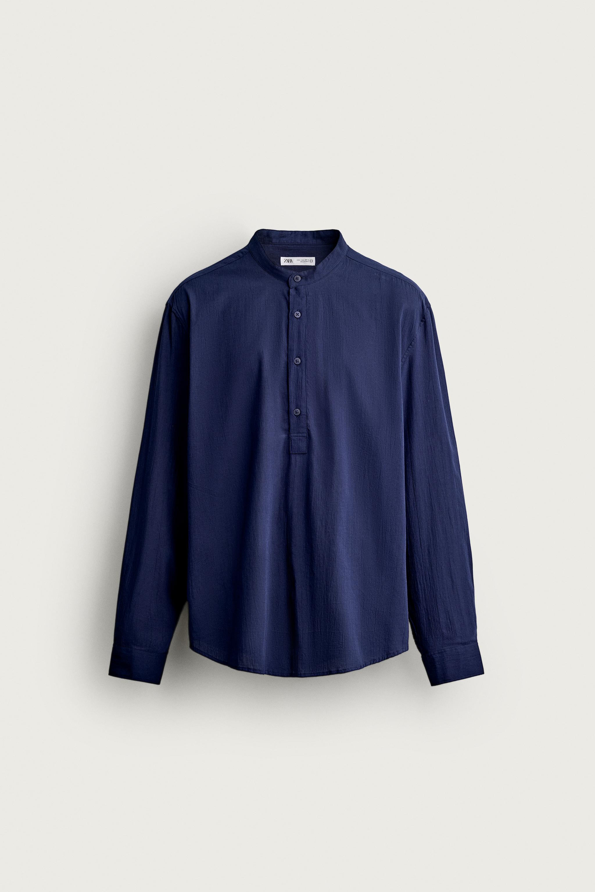 WRINKLED EFFECT POLO SHIRT — Blue