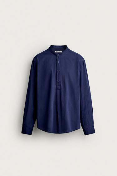 قميص بولو بمظهر مجعد - أزرق الخاص بـ Zara