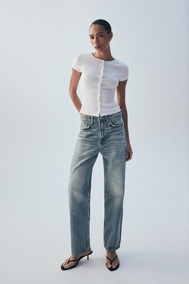 JEANS TRF WIDE LEG TIRO ALTO - Azul / Verde de Zara - Imagen 0