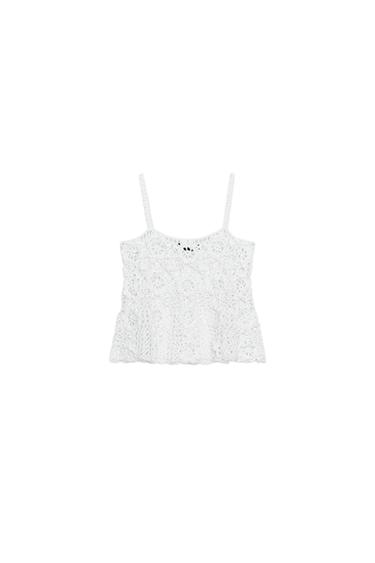 CROCHET KNIT FLORAL TOP - White by Zara