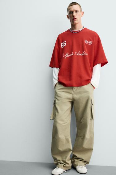 T-SHIRT STRUCTURÉ BRODERIES BIMATIÈRES - Rouge de Zara - Image 5