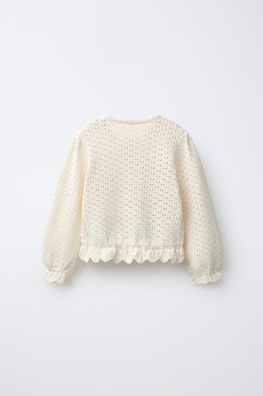 LACE KNIT CARDIGAN - Ecru by Zara - Image 1