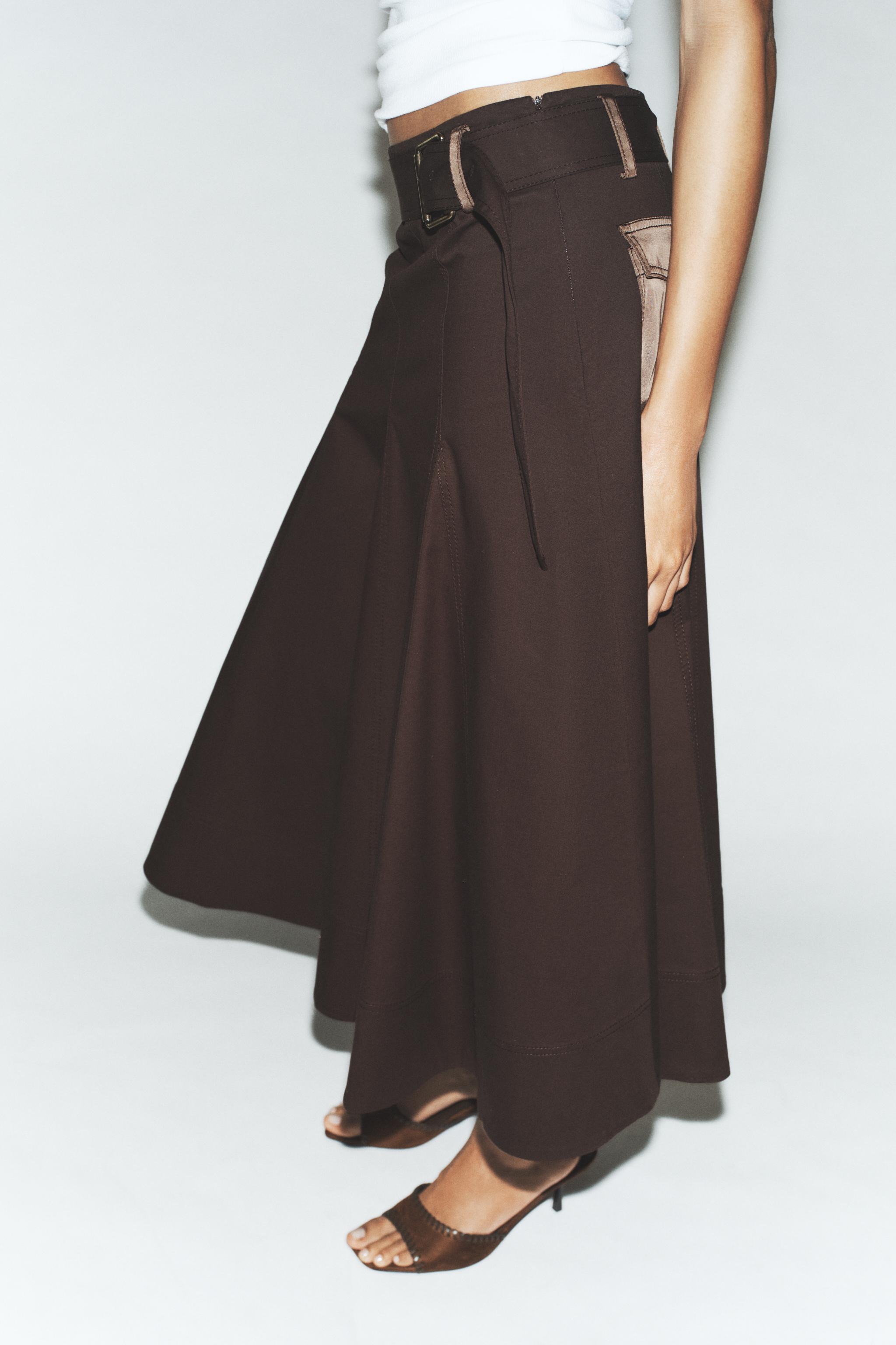BELTED CARGO MIDI SKIRT