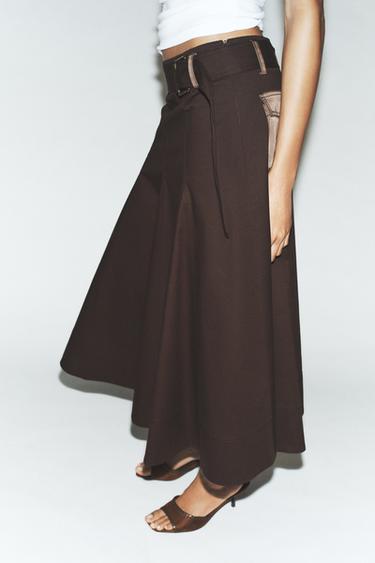 CARGO MIDI SKIRT WITH BELT - Brown by Zara - Image 4