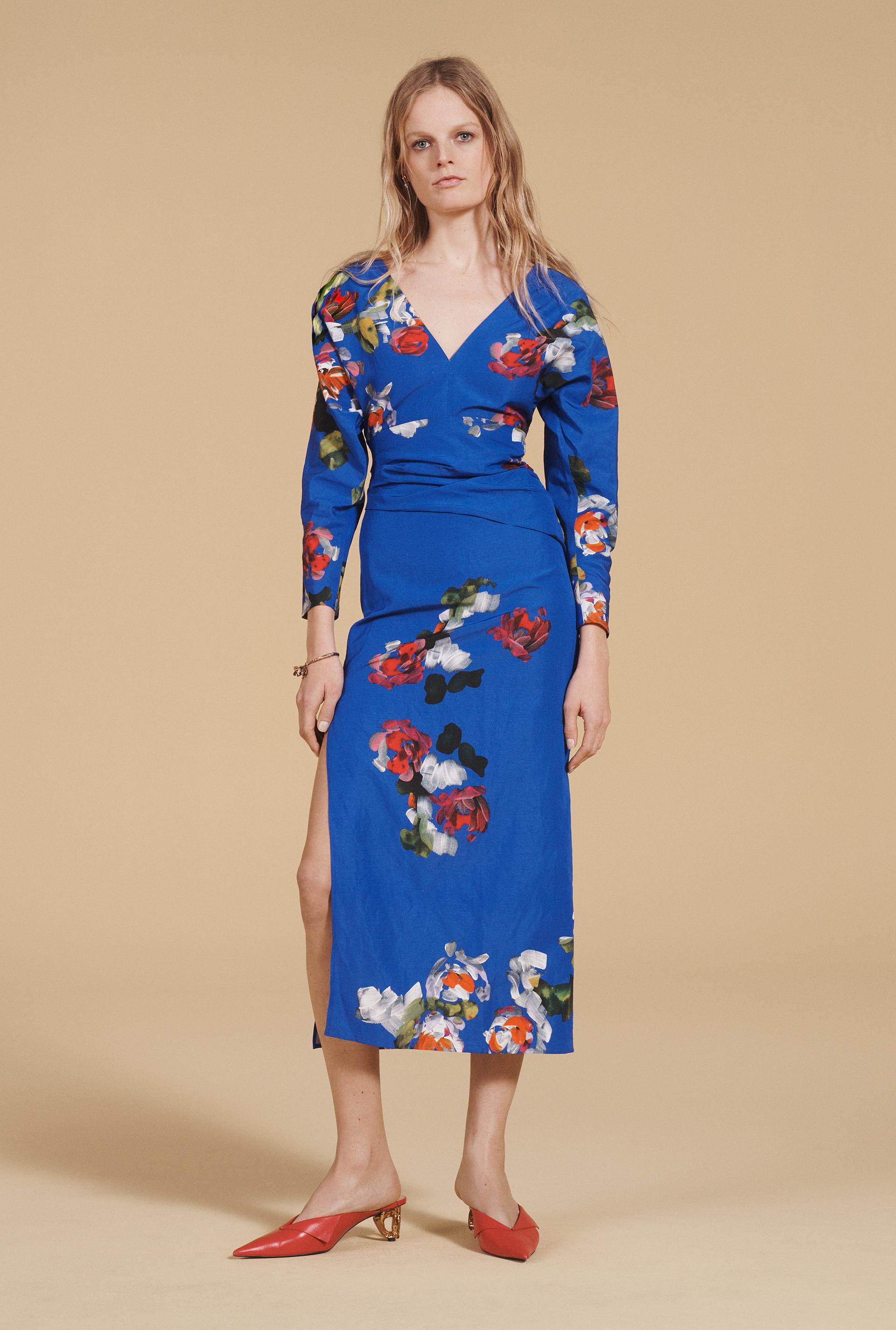 VESTIDO DRAPEADO ESTAMPADO LIMITED EDITION - Azul