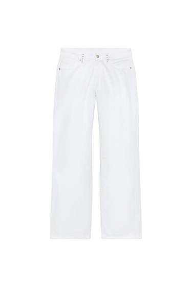 JEANS TRF WIDE LEG TIRO BAJO TACHAS - Blanco de Zara