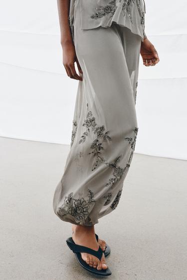 Zara EMBROIDERED BLOOMER PANTS - Light gray - Image 0