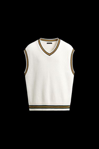 Zara CONTRAST STRIPE KNIT VEST - White - Image 0