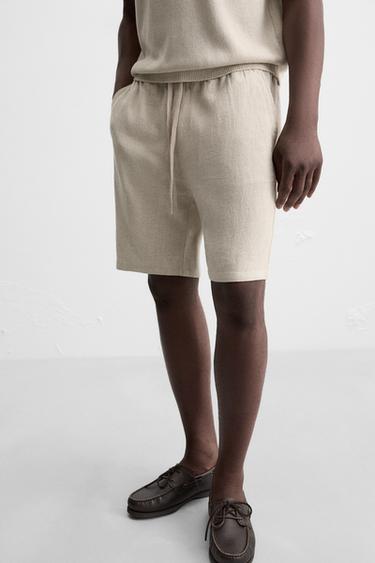 Zaras SHORTS I LINNE OCH VISKOS - Ljust beige